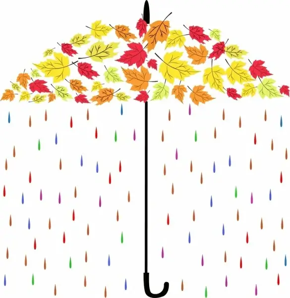 autumn background umbrella colorful leaves rain icons decoration