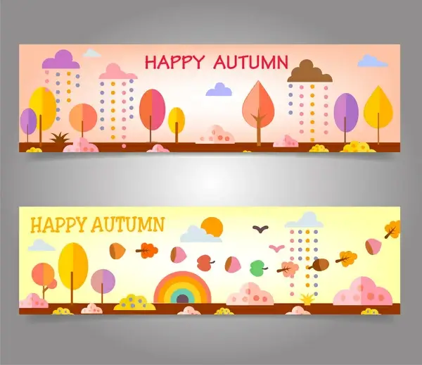 autumn banners design on cartoon background