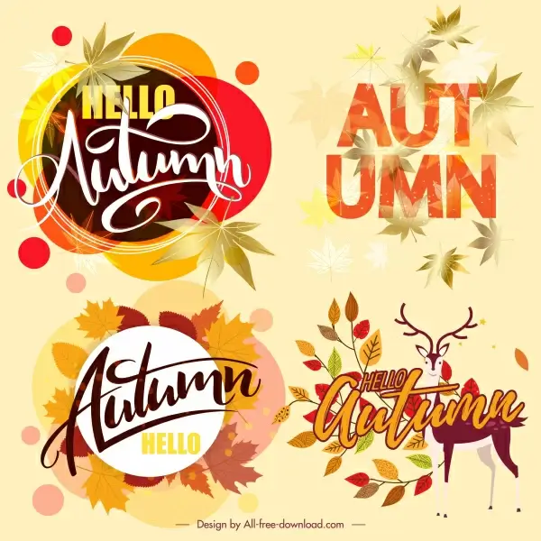 autumn design elements colorful leaves calligraphic decor