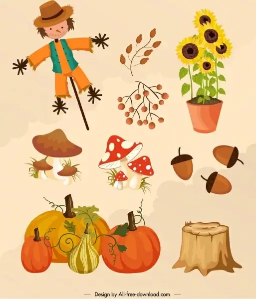 autumn design elements dummy plant icons multicolored design