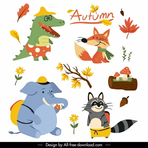 autumn icons cute colored stylized cartoon sketch