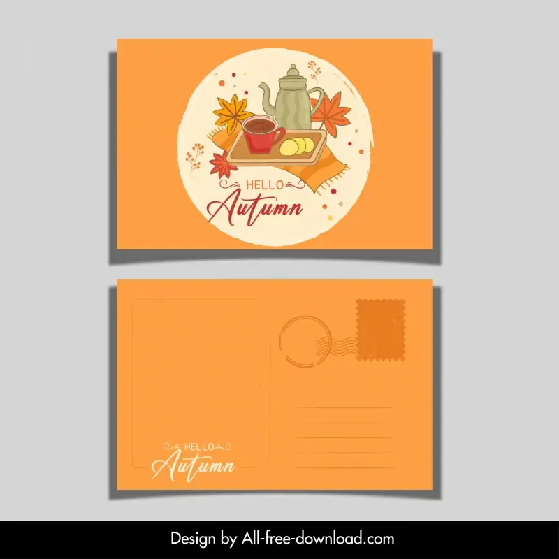 autumn postcard template elegant classical tea time elements