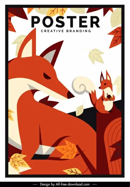 autumn poster foxes leaves sketch classic design
