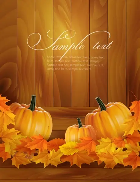 autumn pumpkin with wood board background vector