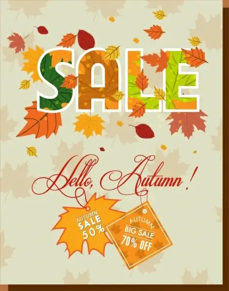 autumn sale banner colorful leaves text ornament