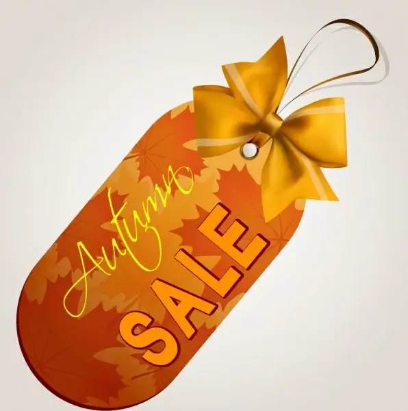autumn sale tag yellow ribbon leaves background