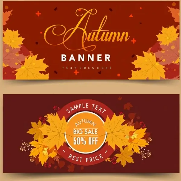 autumn sales banner template yellow leaves stamp calligraphy