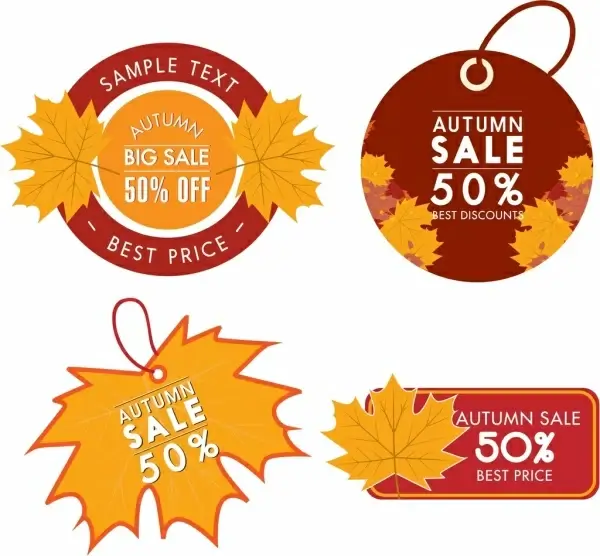 autumn sales tags collection yellow leaves decoration