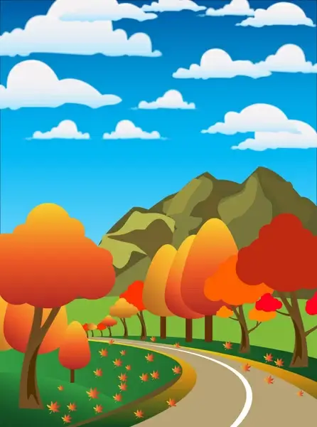 autumn scenery drawing illustration with cartoon style