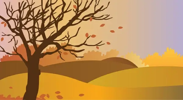 autumn scenery drawing illustration with falling leaves