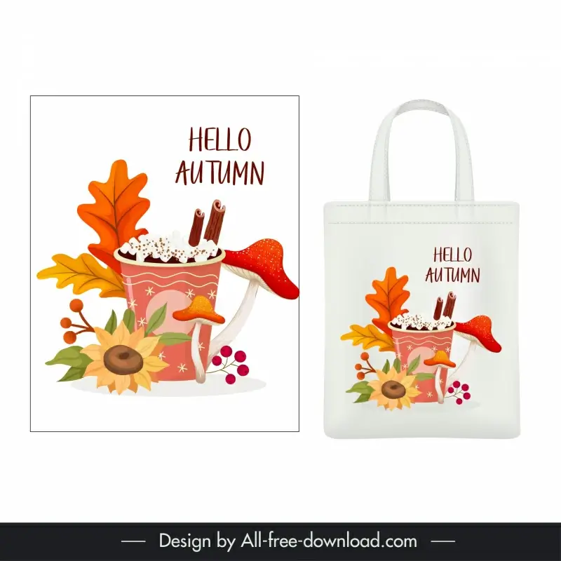 autumn tote bag template flower cup leaves mushroom decor