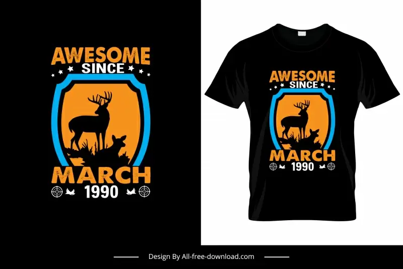 awesome since march 1990 tshirt template dark silhouette reindeers sketch