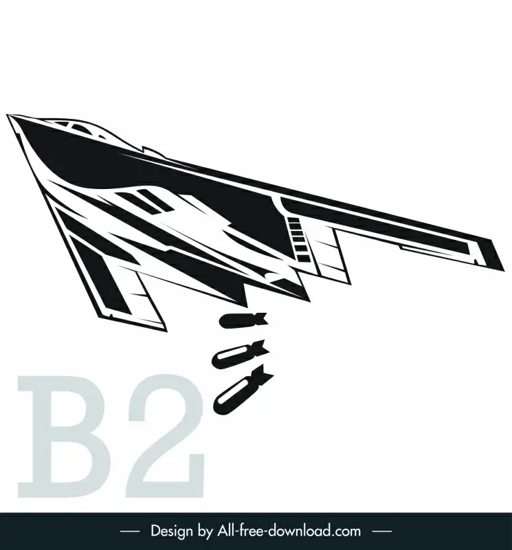b2 bomber aircraft icon silhouette black white sketch