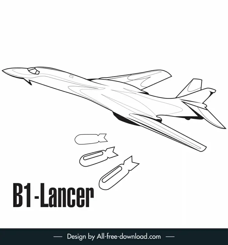 b 1 rockwell lancer bomber jet icon dynamic black white outline 