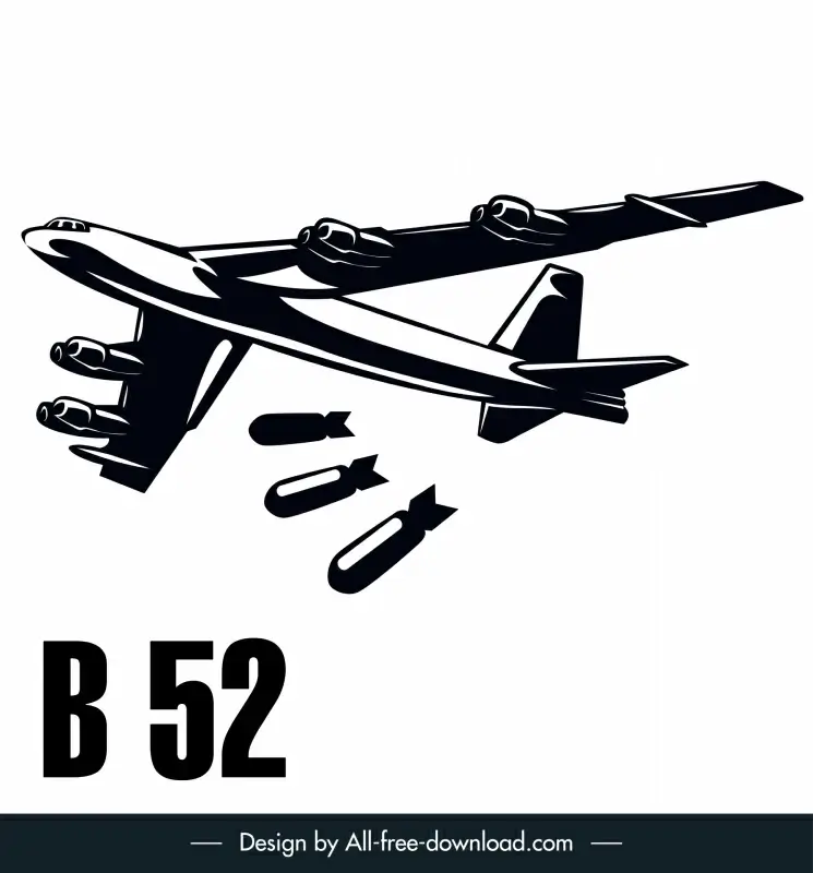 b 52 bomber jet icon dynamic silhouette handdrawn outline