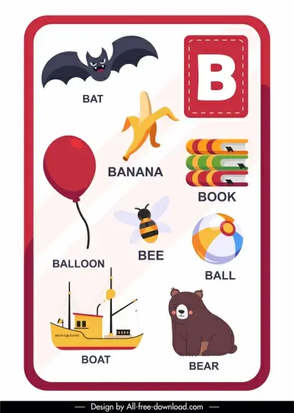 b alphabet education template colorful emblems sketch