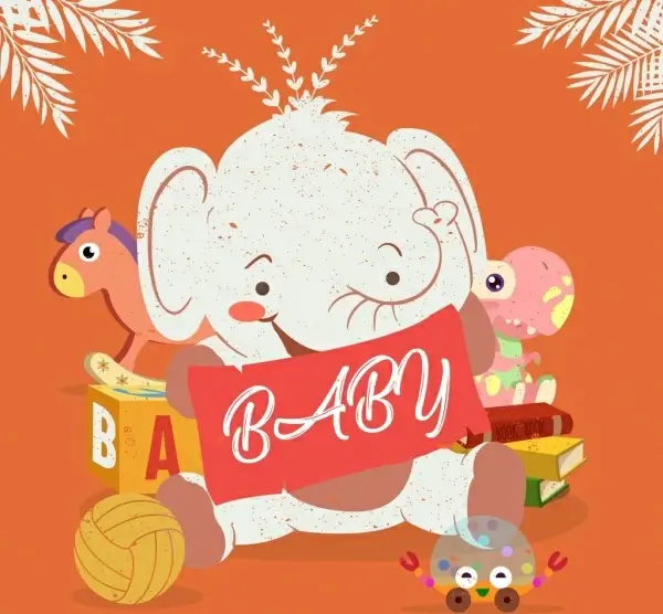 baby background elephant toys icons colored cartoon