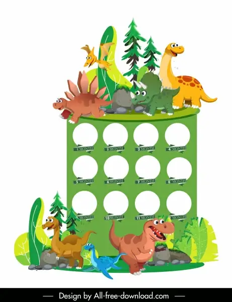 baby birthday background cute dinosaur chacters icons
