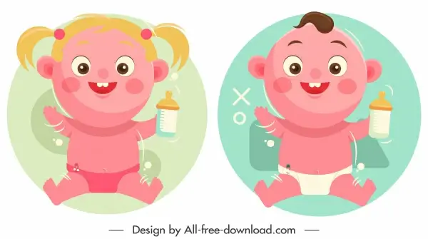 baby boy girl icons cute cartoon characters sketch
