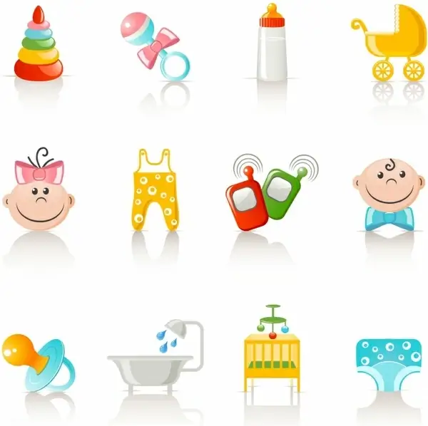baby shower design elements colored symbols decor