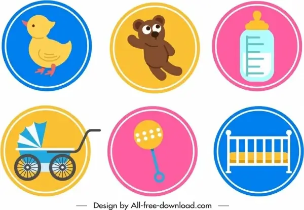 baby design elements objects icons circles isolation