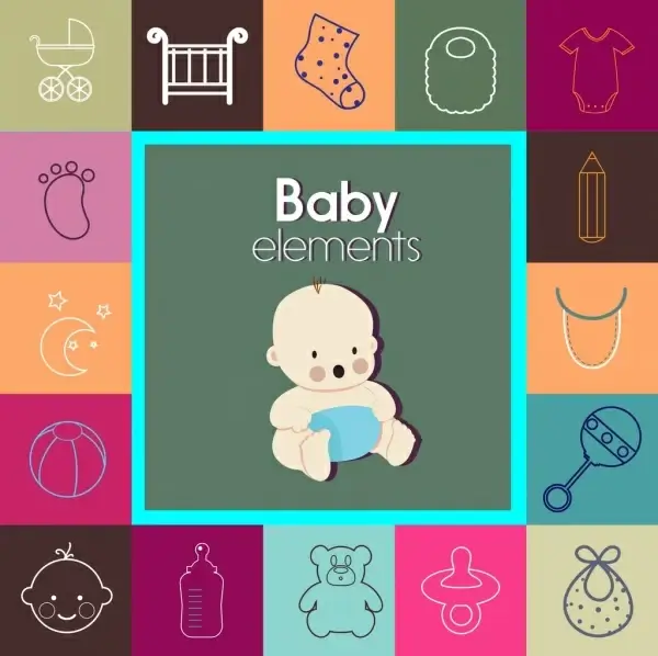 baby design elements various flat icons isolation