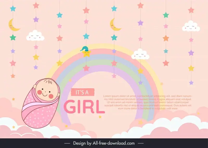 baby girl banner template cute handdrawn cartoon 