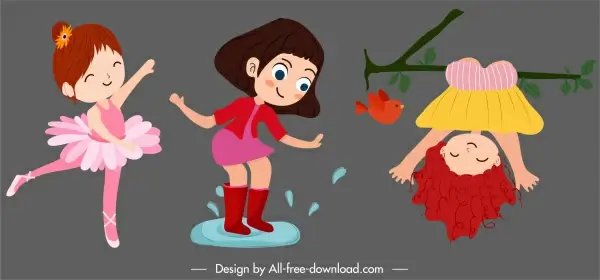 baby girl icons joyful gestures cute cartoon characters