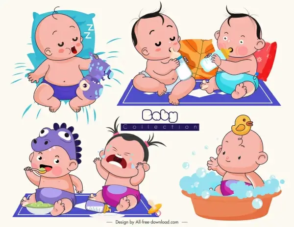 baby icons funny emotion sketch cartoon characters 