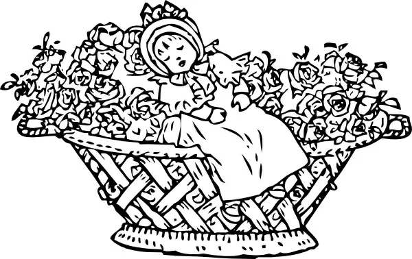 Baby In Rose Basket clip art