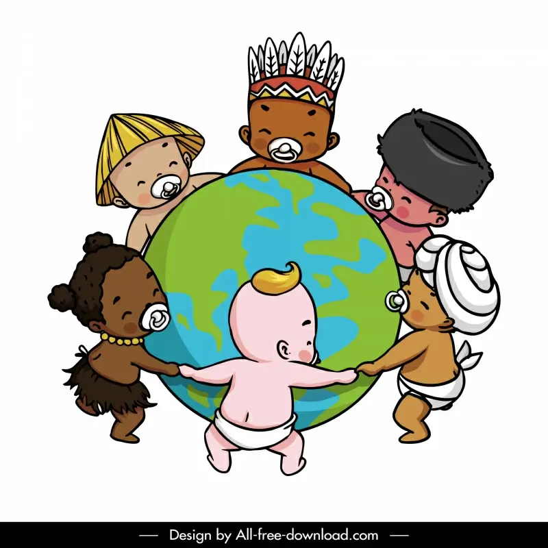 baby over the world design elements infants holding earth sketch cute cartoon design