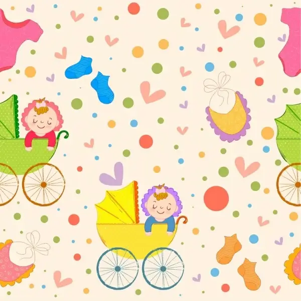 baby pattern kid trolley icons cute colorful decor