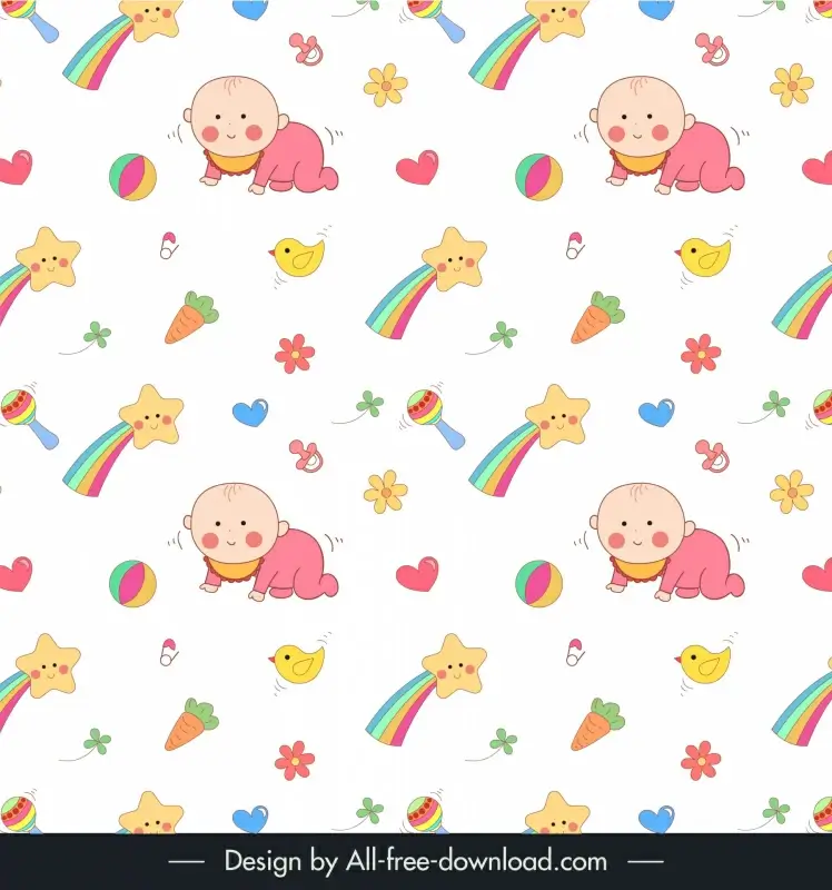 baby seamless pattern template cute repeating childhood cartoon elements
