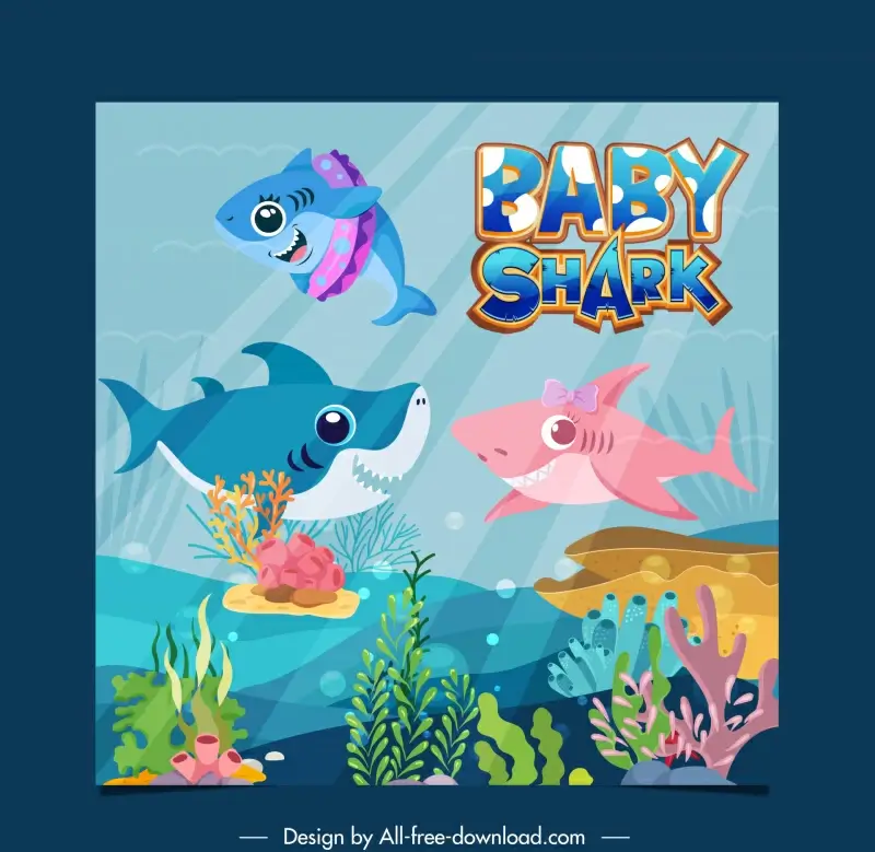 baby shark banner template funny cute cartoon design 