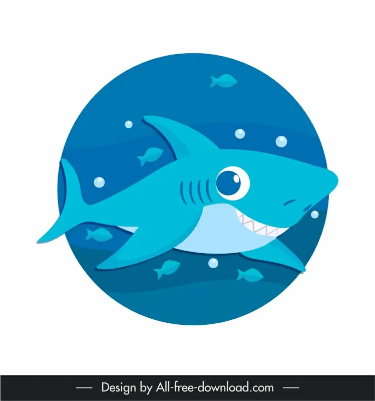  baby shark design elements funny cartoon character circle isolation outline 