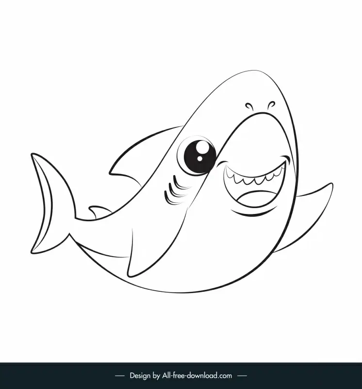 baby shark icon dynamic flat handdrawn cartoon outline 