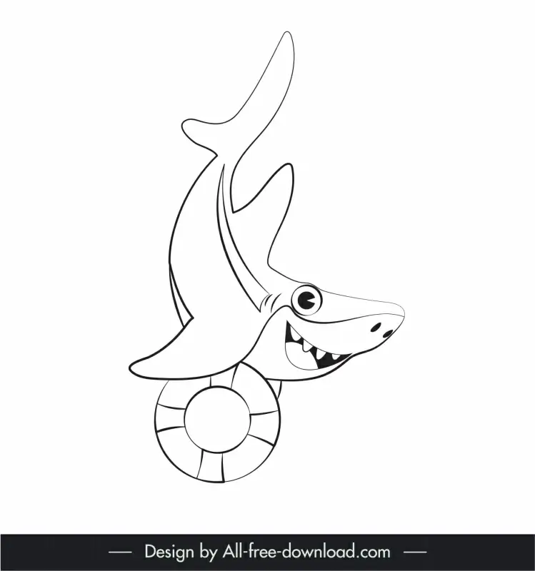 baby shark icon performing sketch cute dynamic handdrawn outline 
