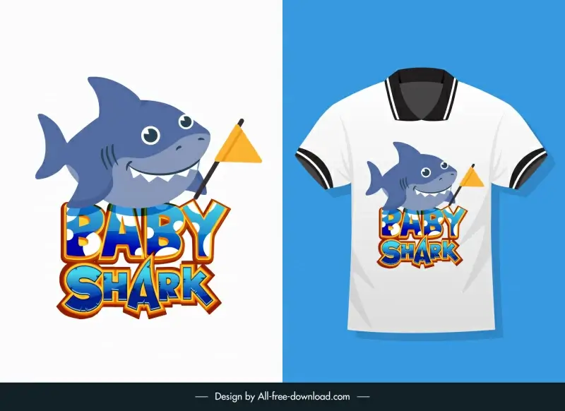  baby shark t shirt template cute cartoon design texts decor