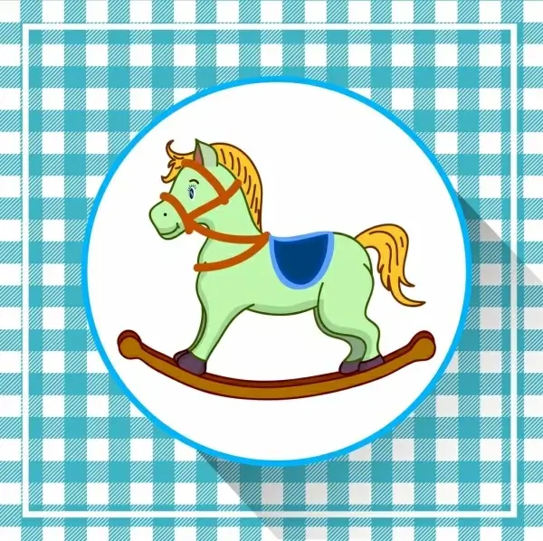 baby shower background horse toy icon checkered decor