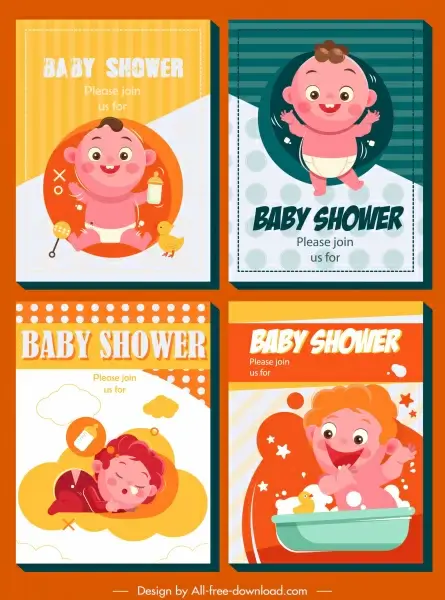 baby shower card templates colorful cute kids decor