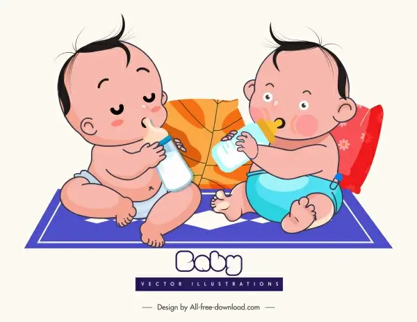 baby shower design elements cute cartoon characters sketch