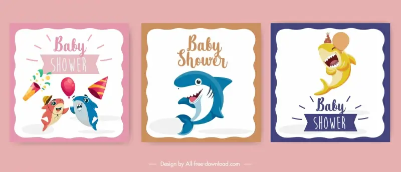 baby shower greeting card templates cute funny dynamic stylized sharks sketch
