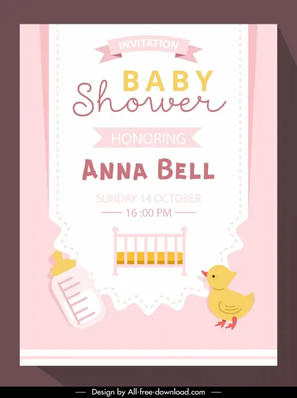 baby shower invitation card template flat chick cradle baby feeder 