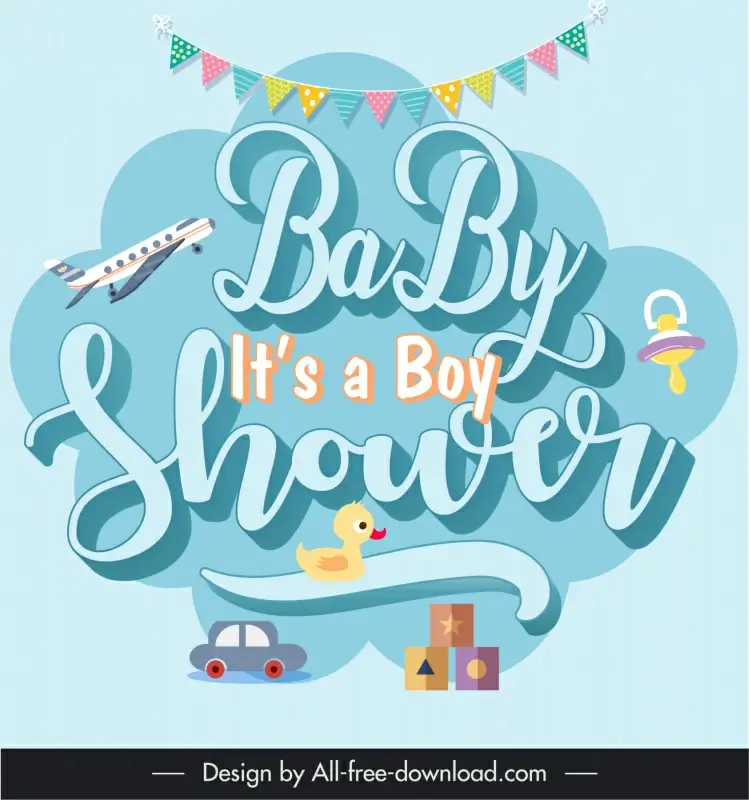 baby shower its a boy banner template cute calligraphy toys elements decor