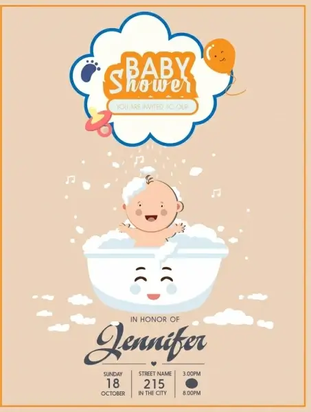 baby shower poster washing kid icon cute design