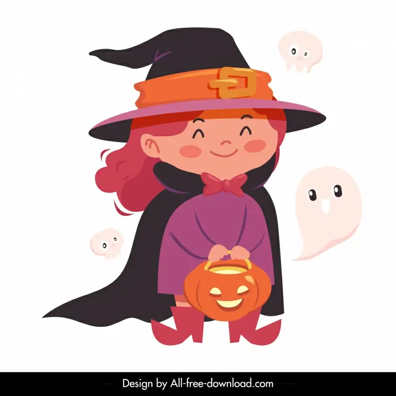 baby witch icon cute girl ghosts sketch cartoon design