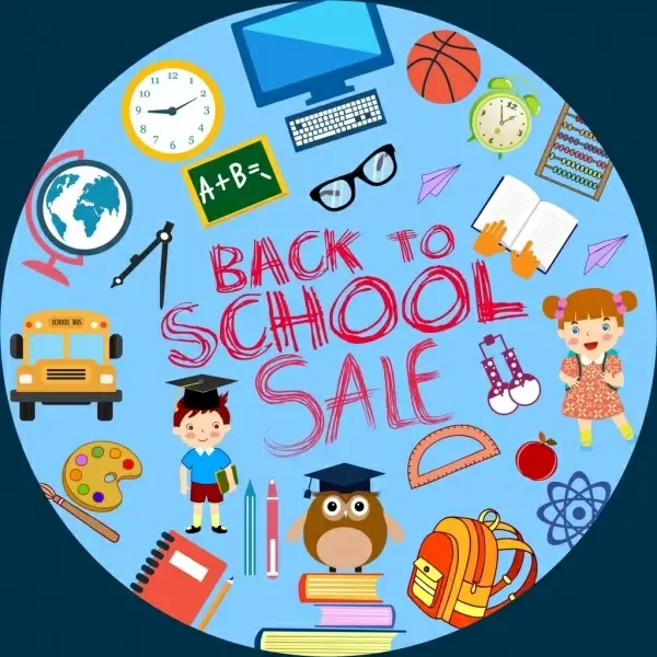 back to school banner educational icons circle layout