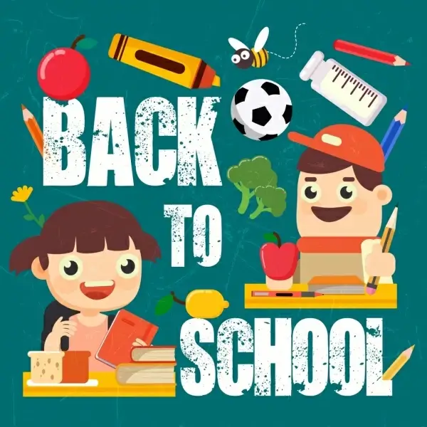 back to school banner elementary pupil tools icons