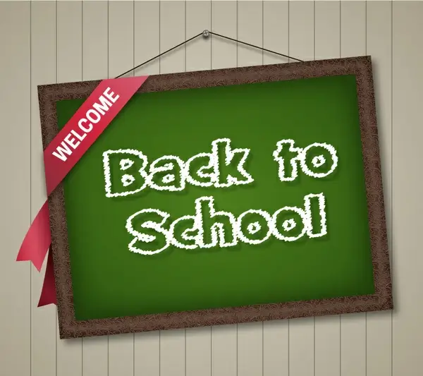back to school illustration with text on chalkboard