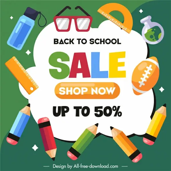 back to school sale poster colorful educational tools
